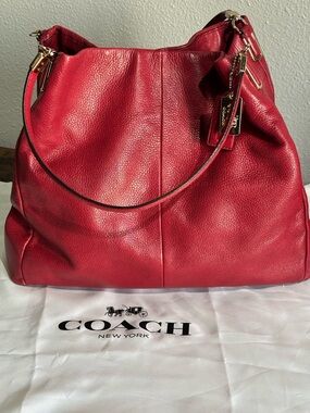 Coach Red Pebbled Leather Shoulder Hobo